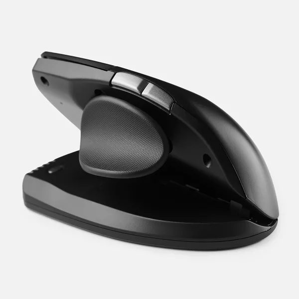 Souris Contour Unimouse noire, vue de profil avec support de pouce
